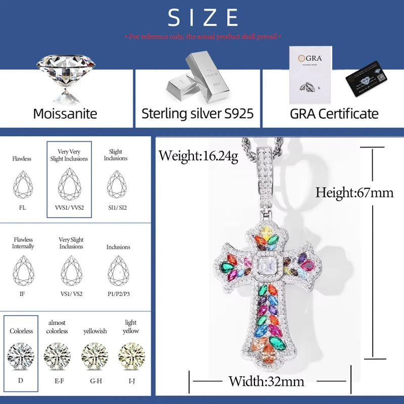 Ciondolo "Colorful Cross" Argento 925 & VVS Moissanite