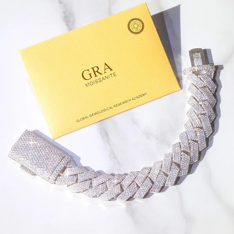 Bracciale "Prism Cuban" 20mm Argento 925 & VVS Moissanite 4 File