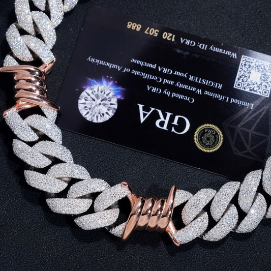 Bracciale "Two Tone Thorn Cuban" 18mm Argento 925 & VVS Moissanite 4 File