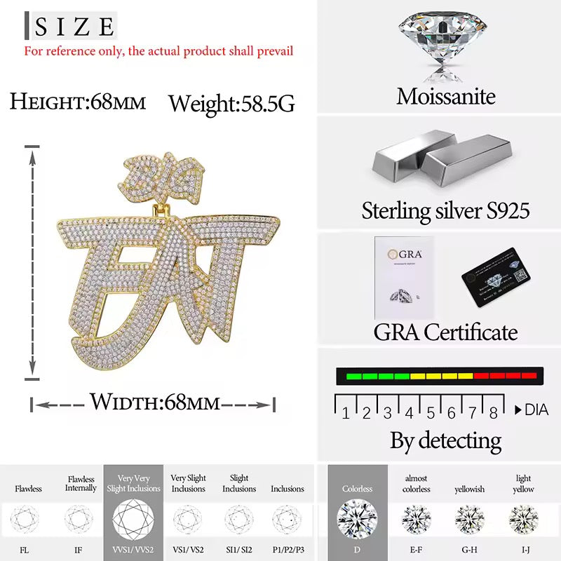 Ciondolo Custom “Dual Plate Lettering” Argento 925 & VVS Moissanite