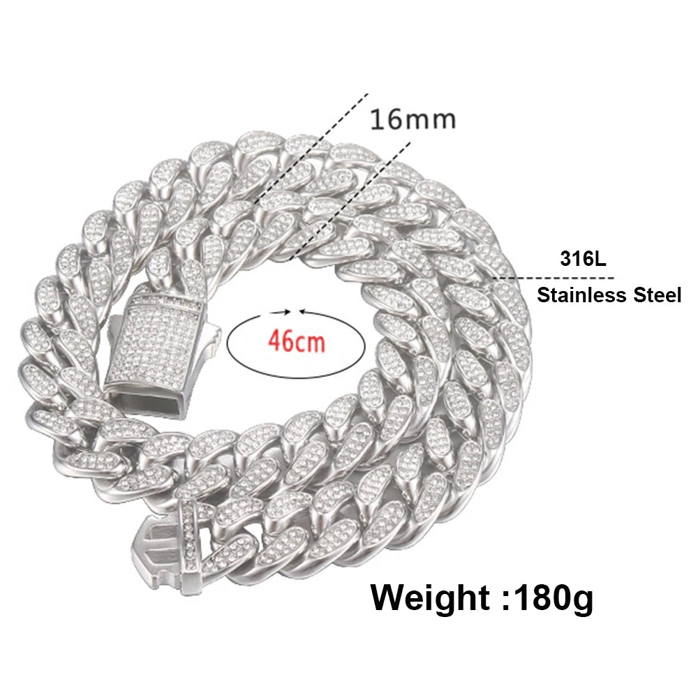 Collana / Bracciale "Cuban Pavé" 16mm Acciaio Inossidabile