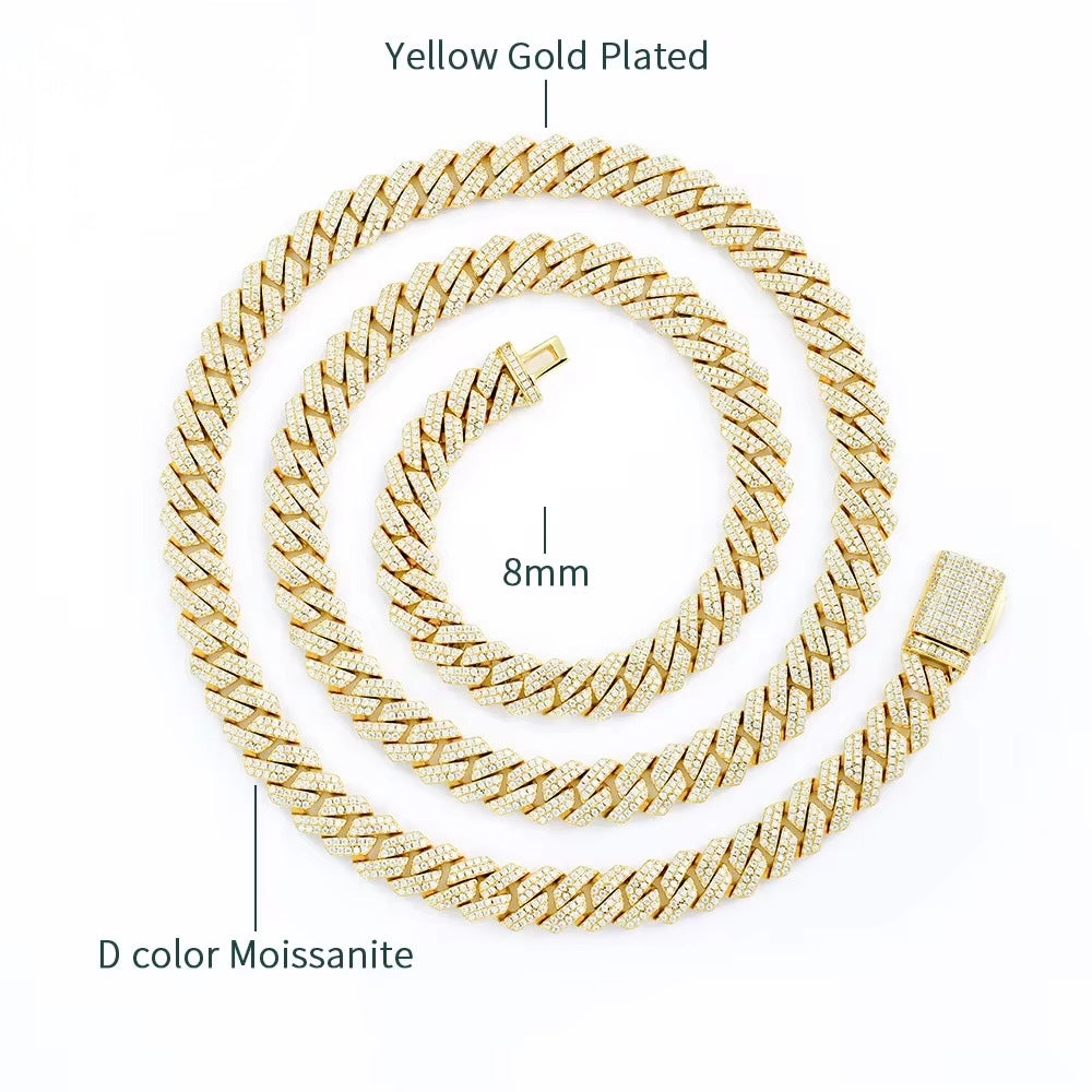 Collana Cuban 8mm Argento 925 & VVS Moissanite