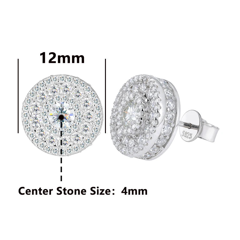 Orecchini "Full Iced Halo Round" Argento 925 & Moissanite