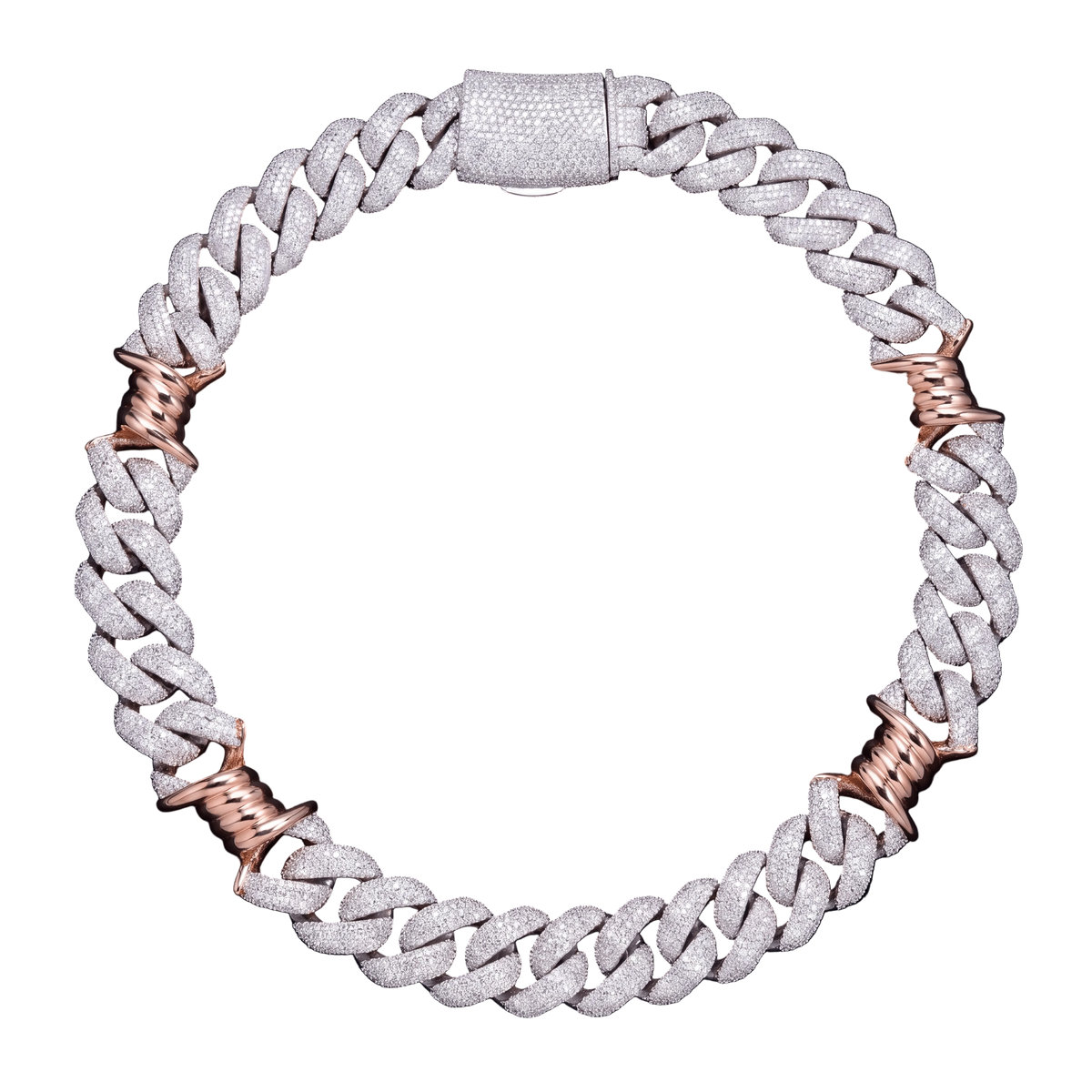 Collana "Two Tone Thorn Cuban" 18mm Argento 925 & VVS Moissanite 4 File