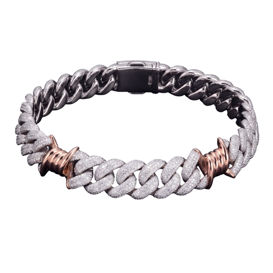 Bracciale "Two Tone Thorn Cuban" 18mm Argento 925 & VVS Moissanite 4 File
