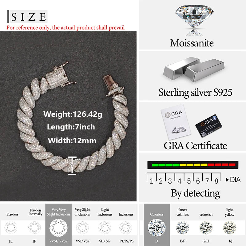 Bracciale "Heavy Twist" 12mm Argento 925 & VVS Moissanite
