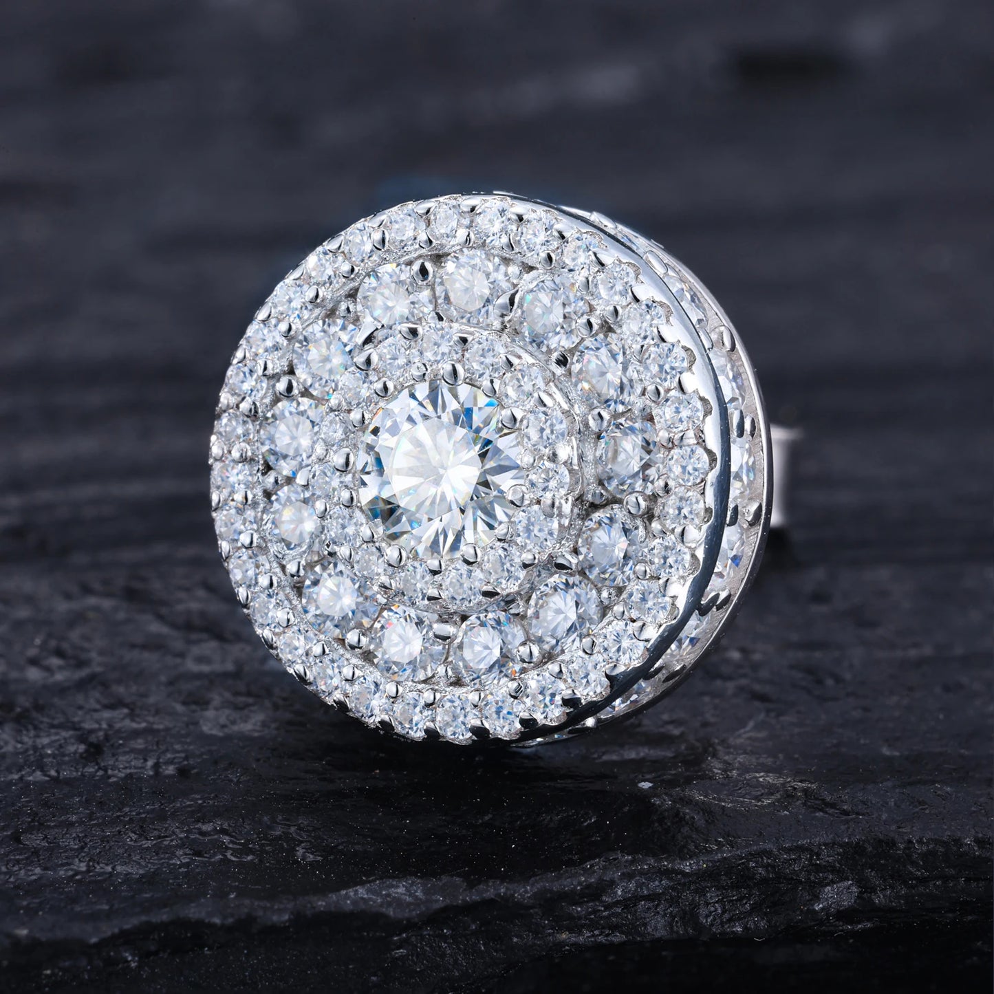 Orecchini "Full Iced Halo Round" Argento 925 & Moissanite