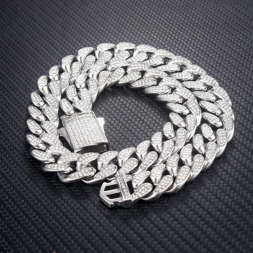 Collana / Bracciale "Cuban Pavé" 16mm Acciaio Inossidabile