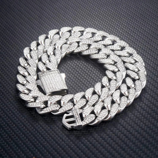 Collana / Bracciale "Cuban Pavé" 16mm Acciaio Inossidabile