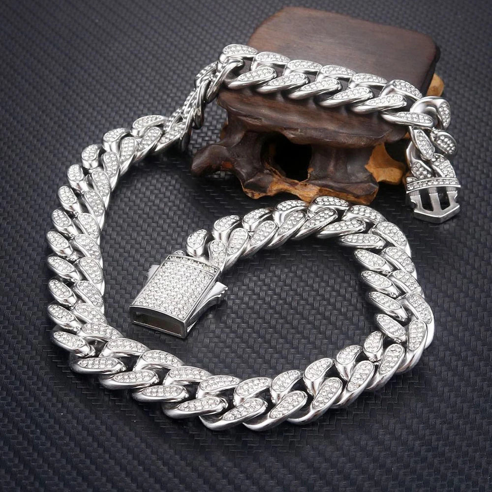 Collana / Bracciale "Cuban Pavé" 16mm Acciaio Inossidabile