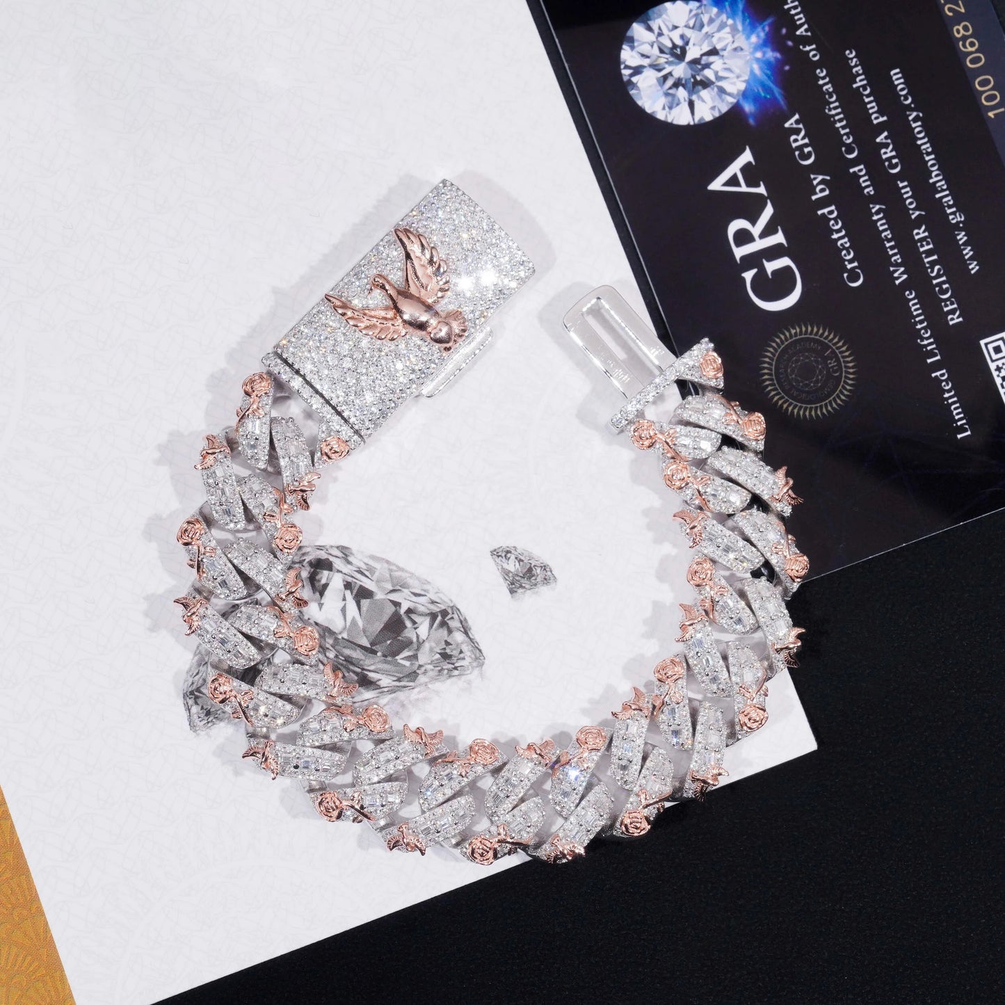 Bracciale "Angel Rose Cuban" Argento 925 & VVS Moissanite