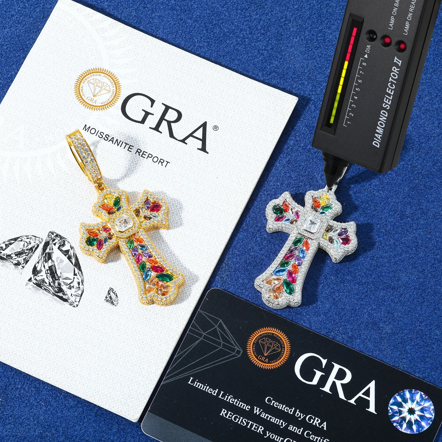 Ciondolo "Colorful Cross" Argento 925 & VVS Moissanite