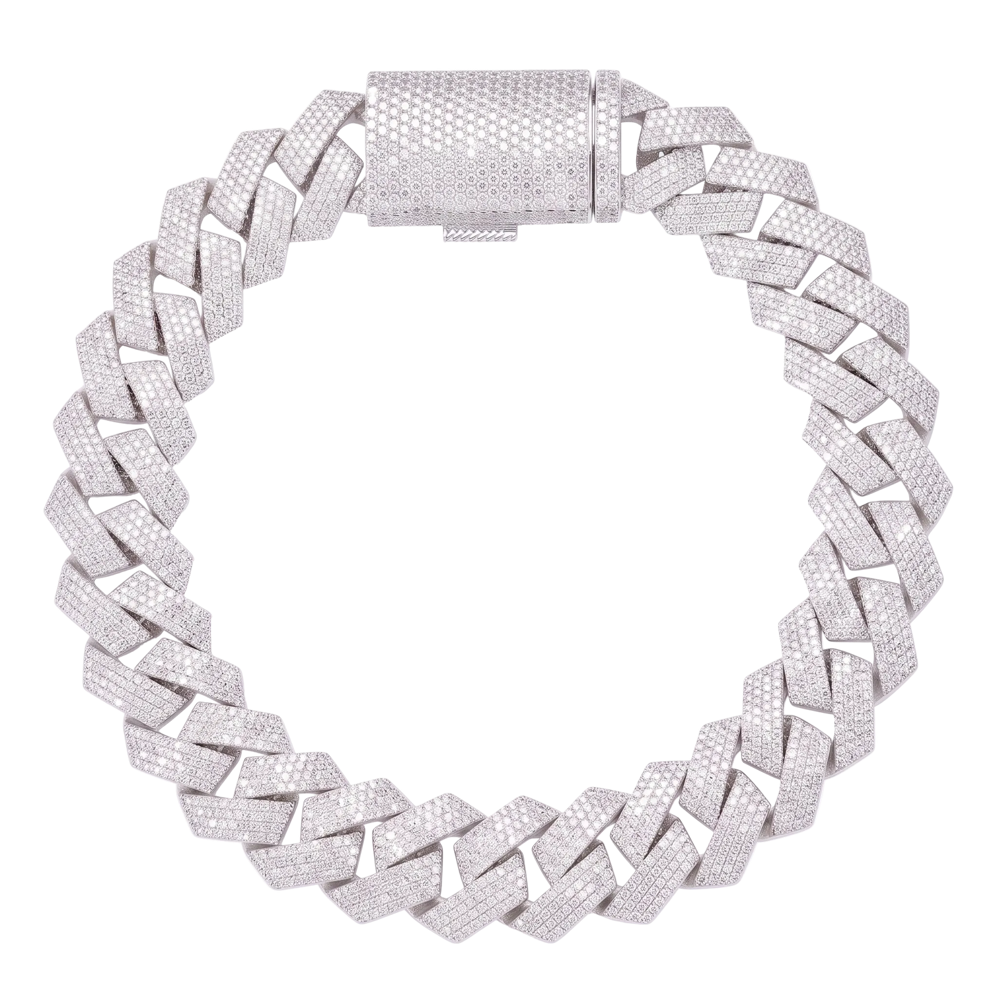 Bracciale "Prism Cuban" 20mm Argento 925 & VVS Moissanite 4 File