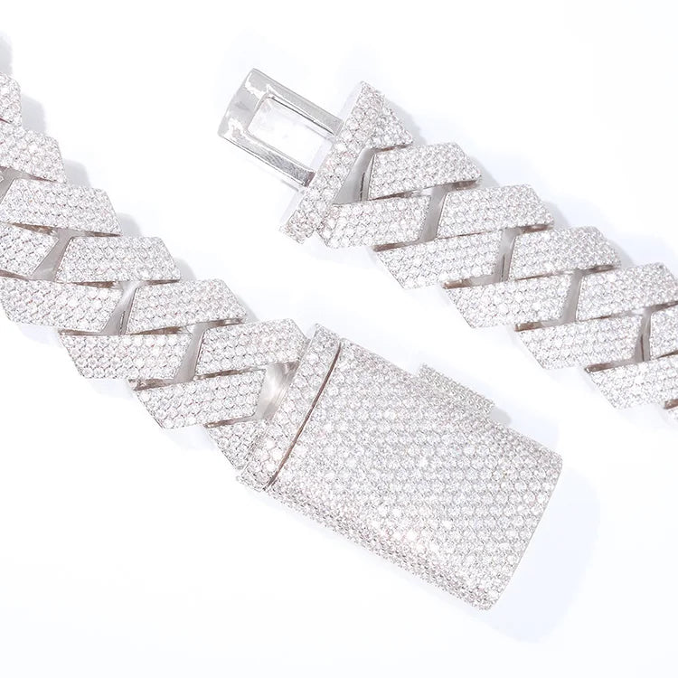 Bracciale "Prism Cuban" 20mm Argento 925 & VVS Moissanite 4 File