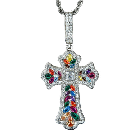 Ciondolo "Colorful Cross" Argento 925 & VVS Moissanite