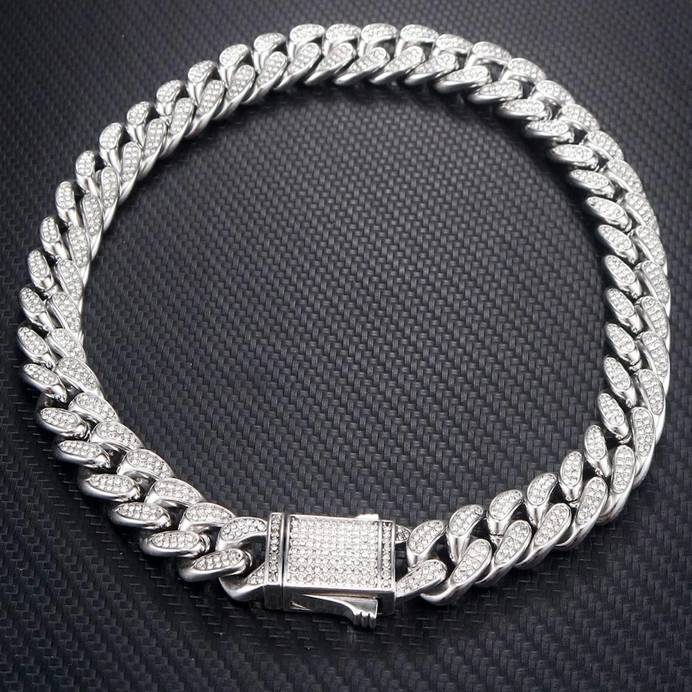 Collana / Bracciale "Cuban Pavé" 16mm Acciaio Inossidabile