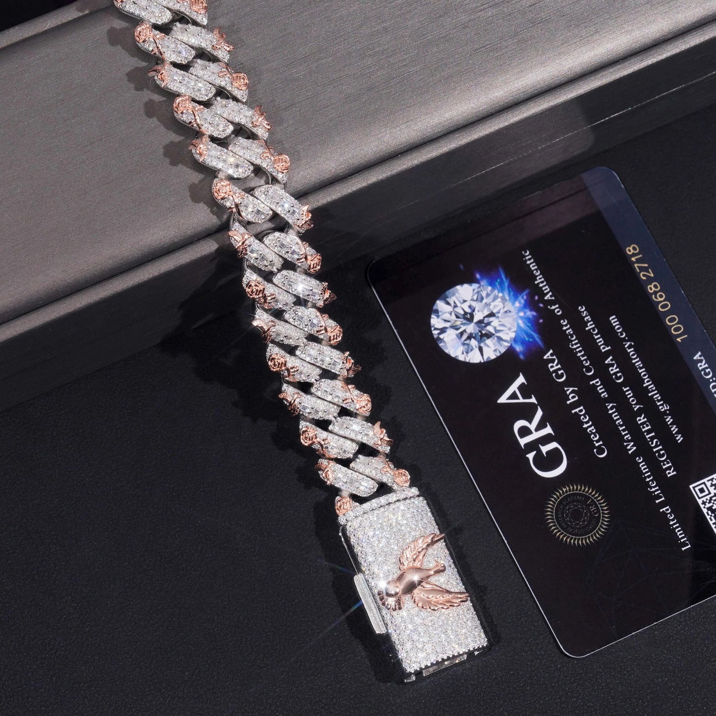 Bracciale "Angel Rose Cuban" Argento 925 & VVS Moissanite