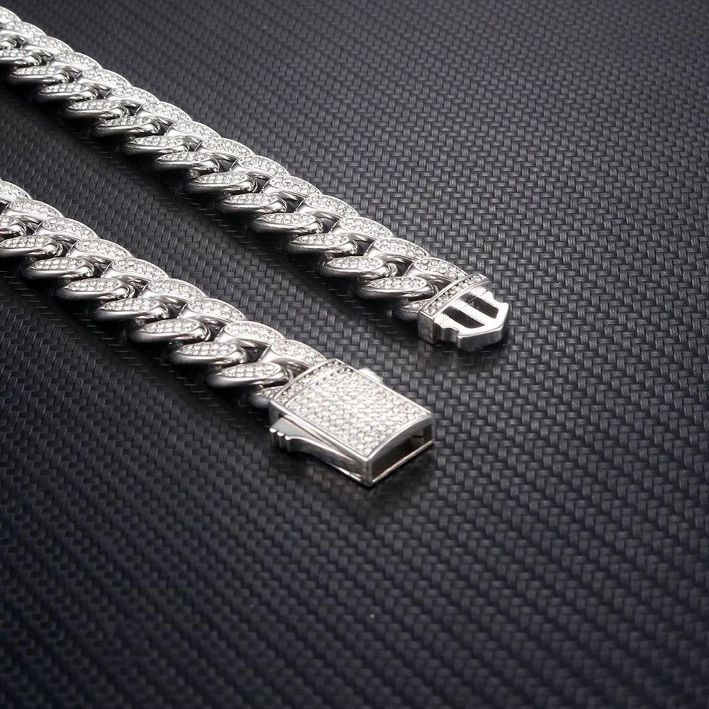 Collana / Bracciale "Cuban Pavé" 16mm Acciaio Inossidabile