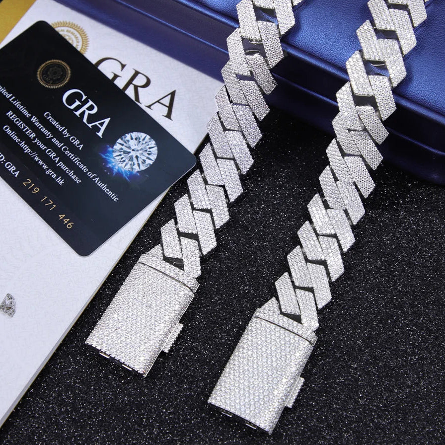 Collana "Prism Cuban" 20mm/22mm Argento 925 & VVS Moissanite 4 File