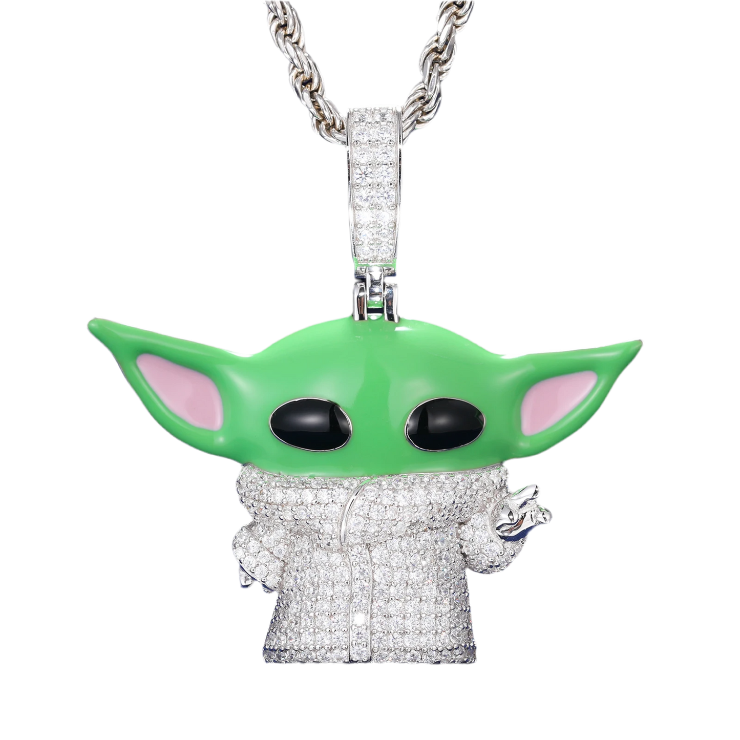 Ciondolo "Baby Yoda" Argento 925 & VVS Moissanite / Zirconi