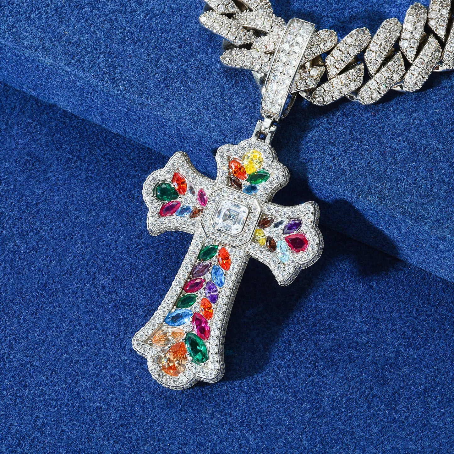 Ciondolo "Colorful Cross" Argento 925 & VVS Moissanite