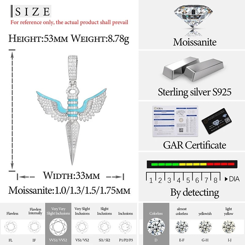 Ciondolo “Flying Blade” Argento 925 & VVS Moissanite