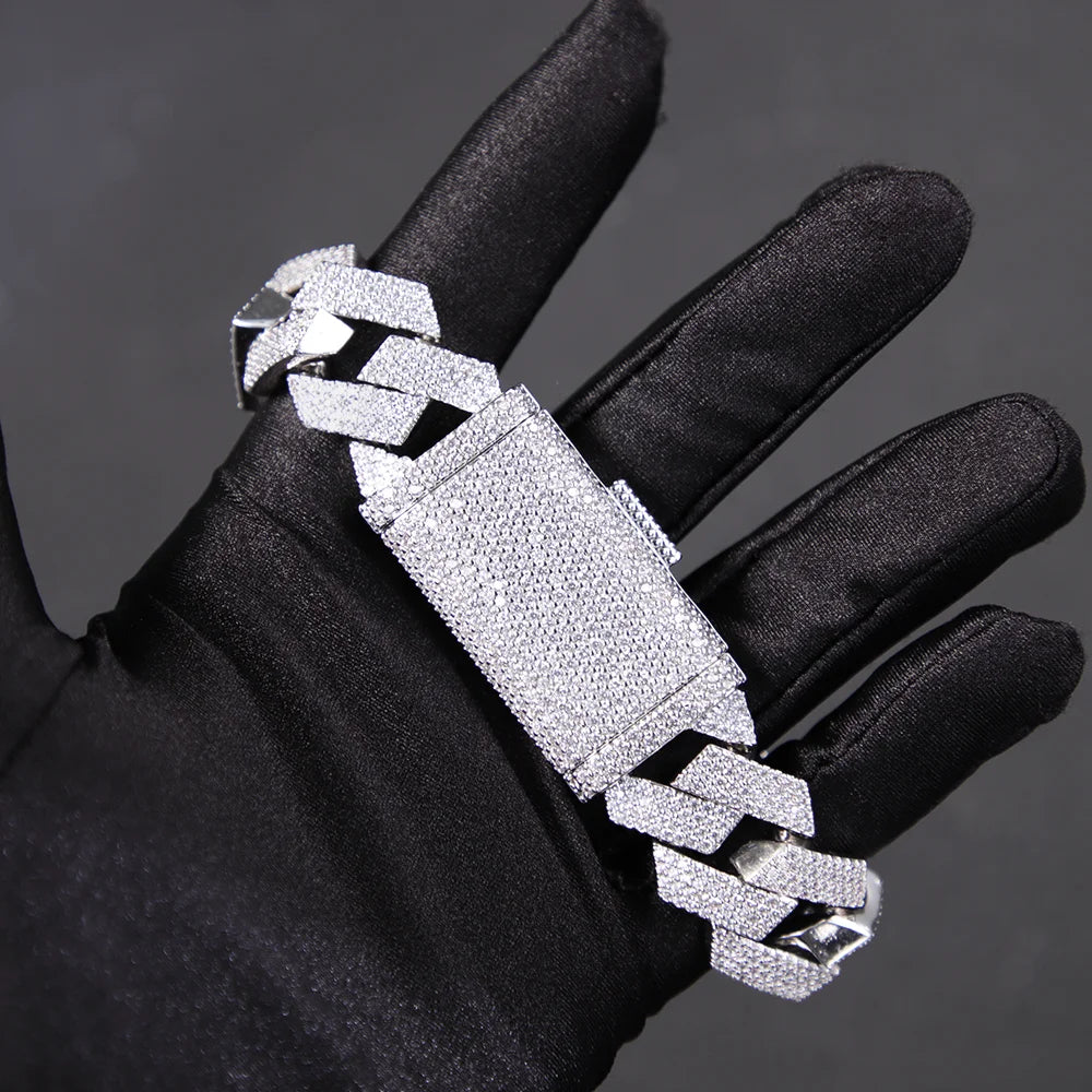 Bracciale "Prism Cuban" 20mm Argento 925 & VVS Moissanite 4 File