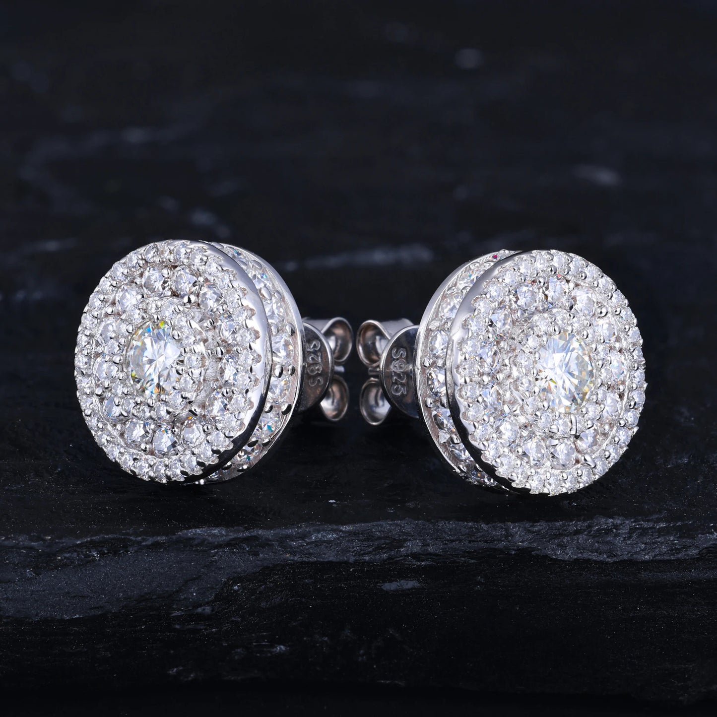 Orecchini "Full Iced Halo Round" Argento 925 & Moissanite