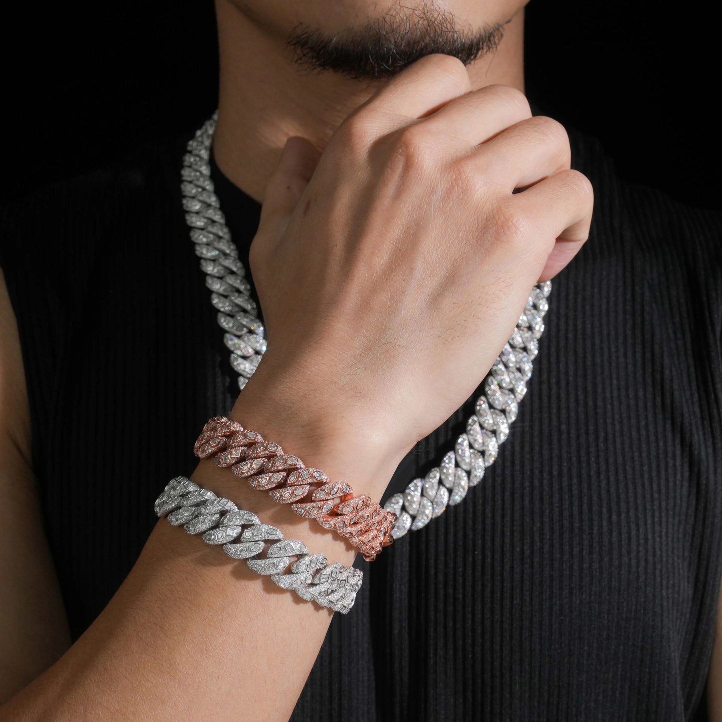 Bracciale "Imperial Cuban" 15mm Argento 925 & VVS Moissanite