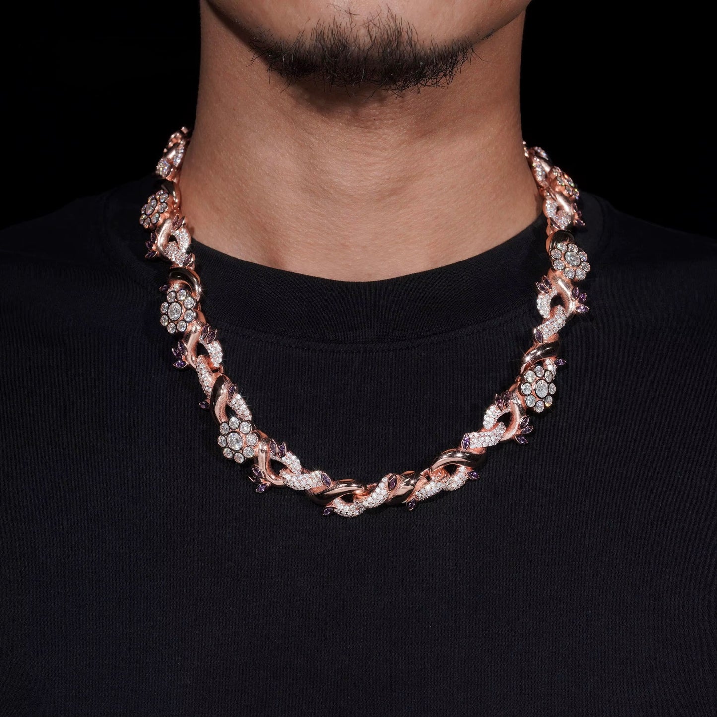 Collana "Floral Rose" 18mm Argento 925 & VVS Moissanite