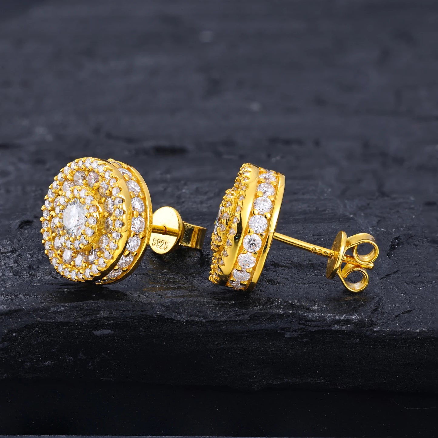 Orecchini "Full Iced Halo Round" Argento 925 & Moissanite