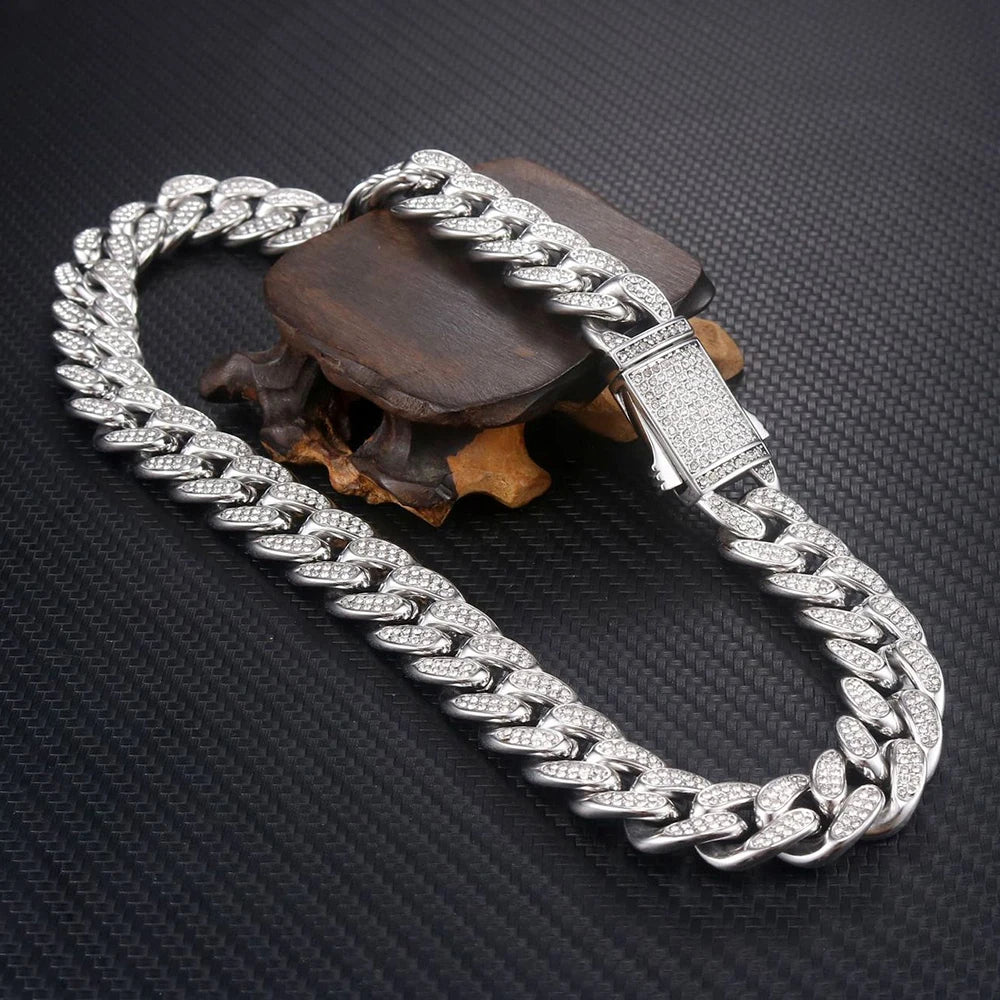 Collana / Bracciale "Cuban Pavé" 16mm Acciaio Inossidabile