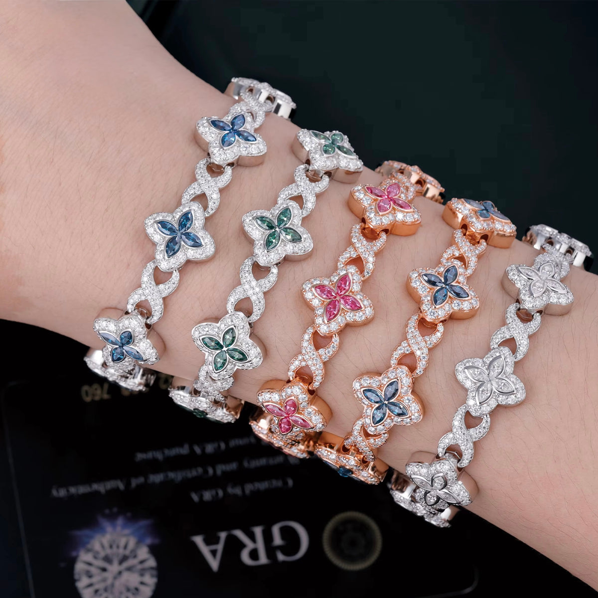 Bracciale "Colors Infinity Clover" 13mm Argento 925 & VVS Moissanite