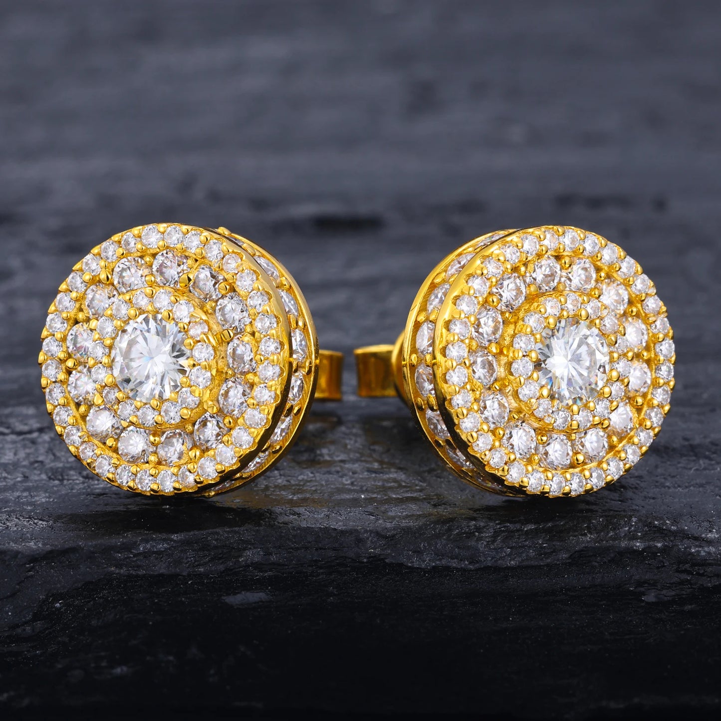 Orecchini "Full Iced Halo Round" Argento 925 & Moissanite