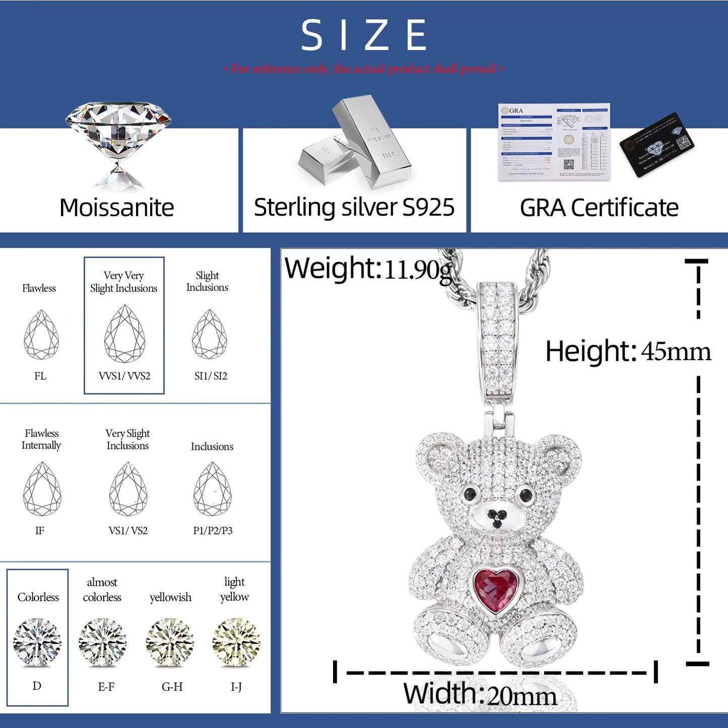Ciondolo “Icy Heart Bear” Argento 925 & VVS Moissanite