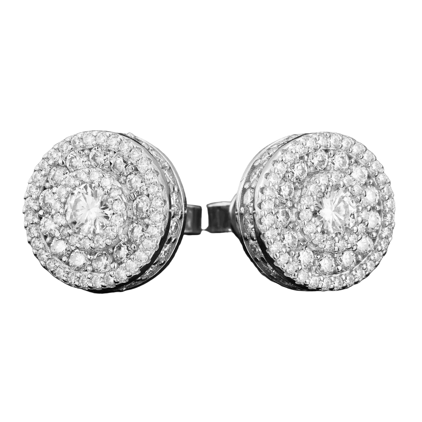 Orecchini "Full Iced Halo Round" Argento 925 & Moissanite