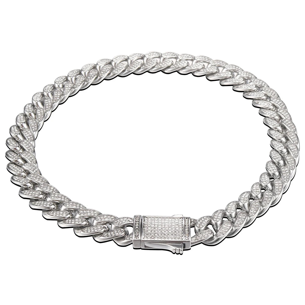 Collana / Bracciale "Cuban Pavé" 16mm Acciaio Inossidabile