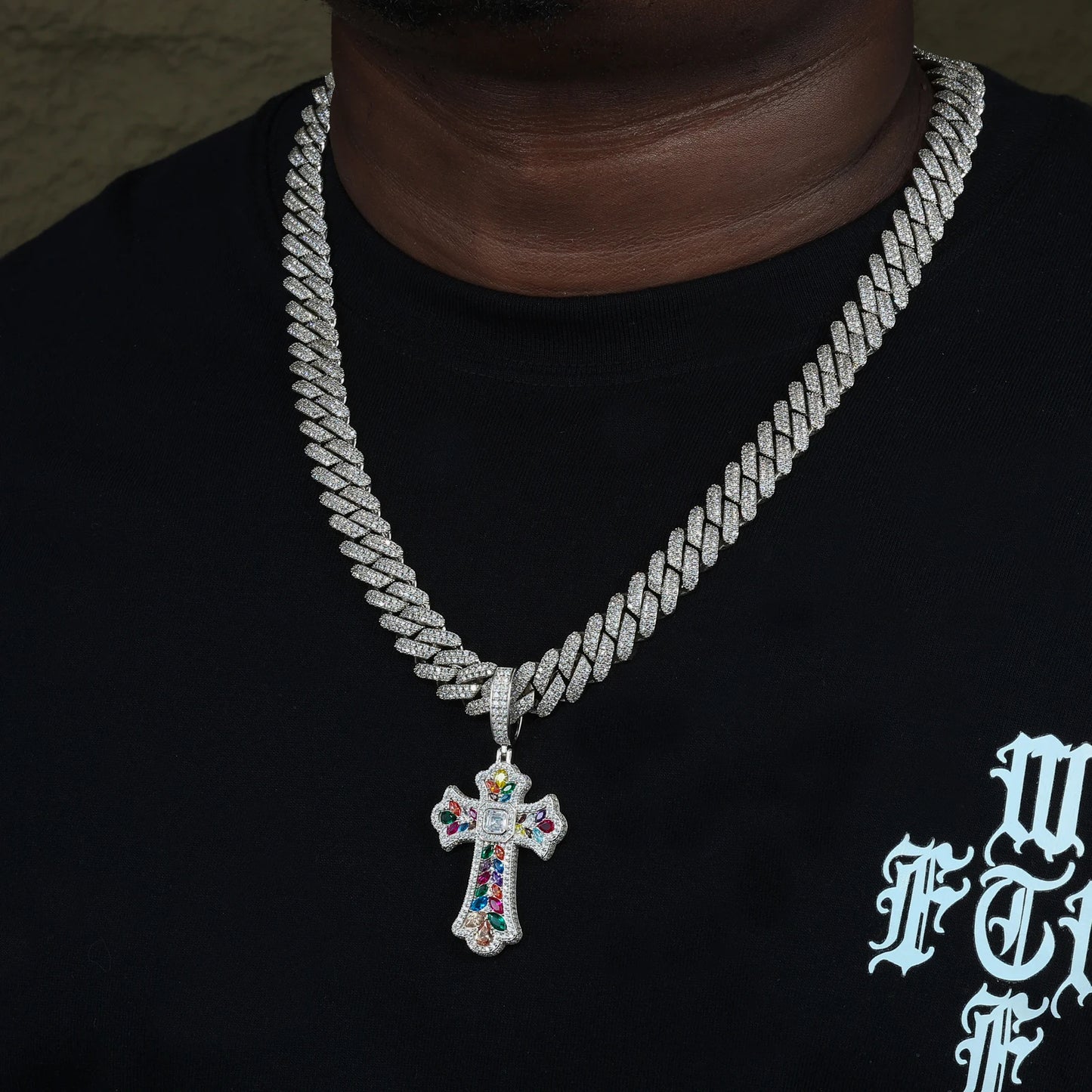 Ciondolo "Colorful Cross" Argento 925 & VVS Moissanite