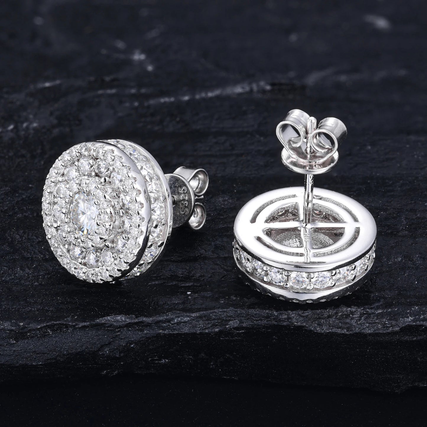 Orecchini "Full Iced Halo Round" Argento 925 & Moissanite