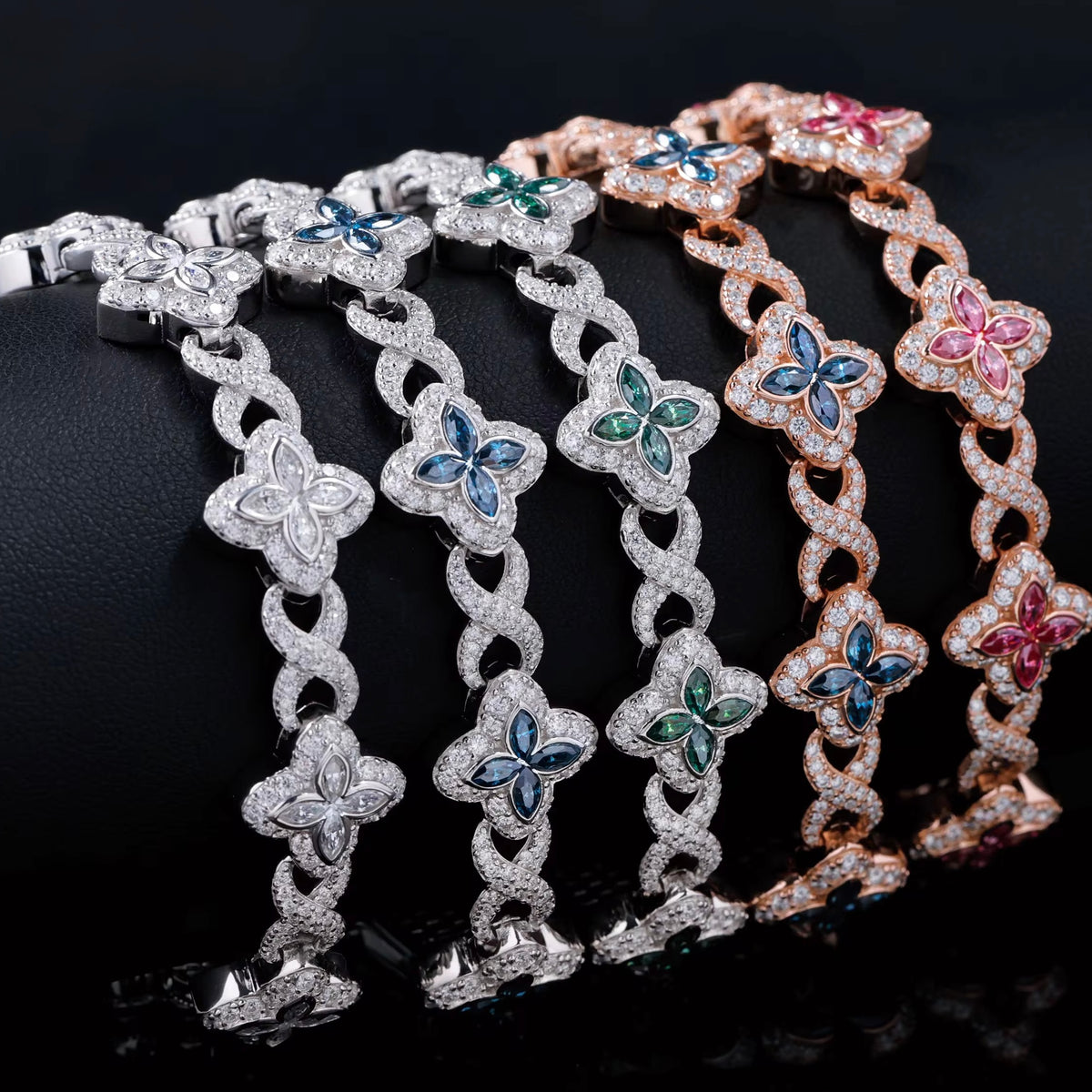 Bracciale "Colors Infinity Clover" 13mm Argento 925 & VVS Moissanite