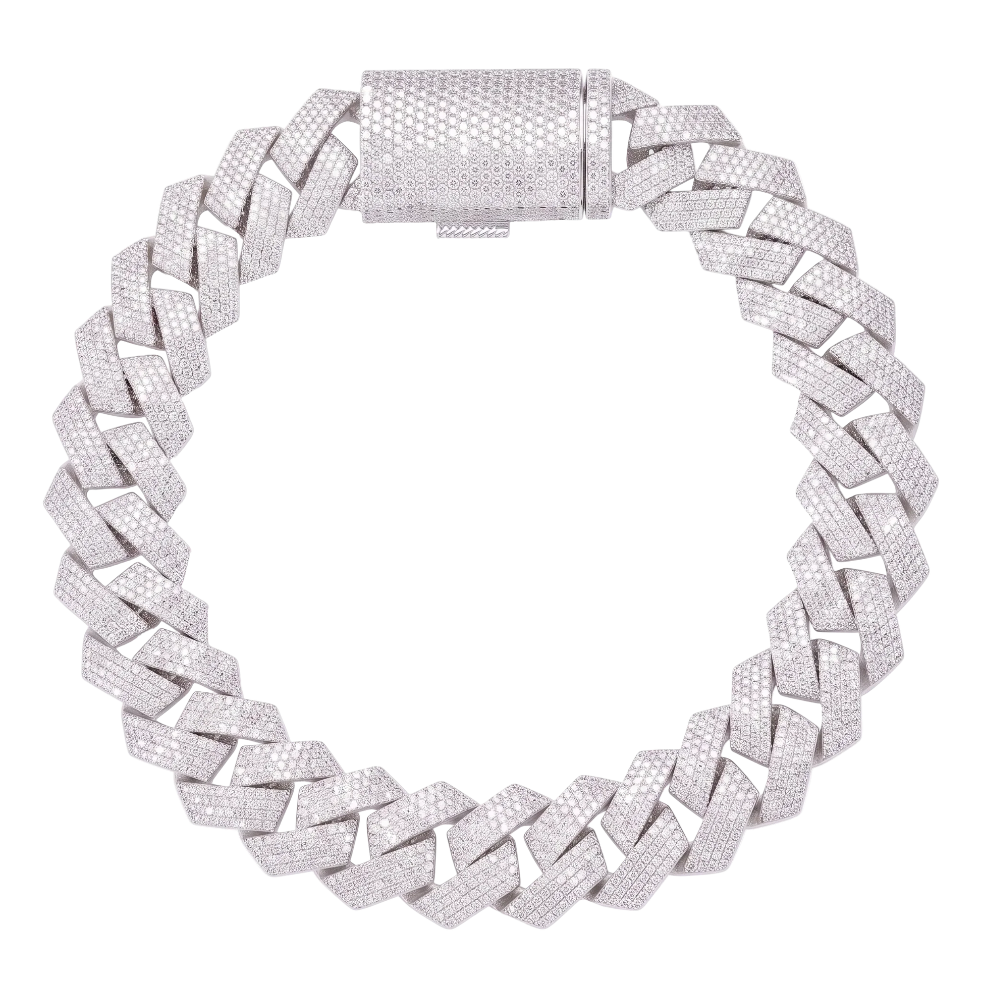 Bracciale "Prism Cuban" 20mm Argento 925 & VVS Moissanite 4 File