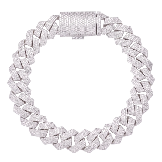Bracciale "Prism Cuban" 20mm Argento 925 & VVS Moissanite 4 File