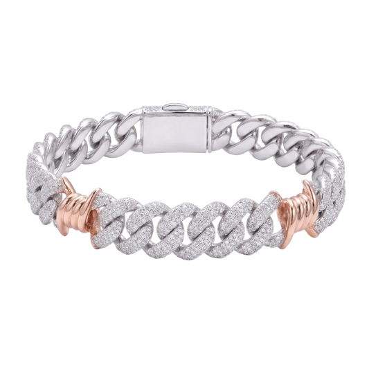 Bracciale "Two Tone Thorn Cuban" 18mm Argento 925 & VVS Moissanite 4 File