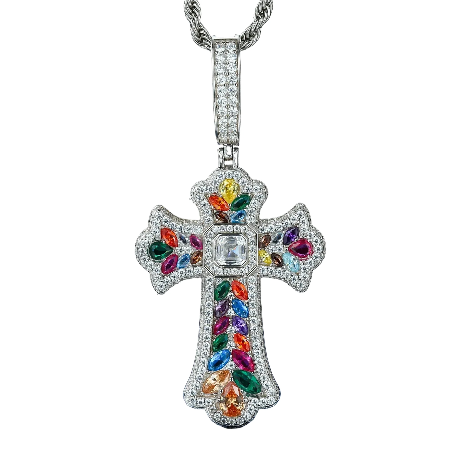 Ciondolo "Colorful Cross" Argento 925 & VVS Moissanite