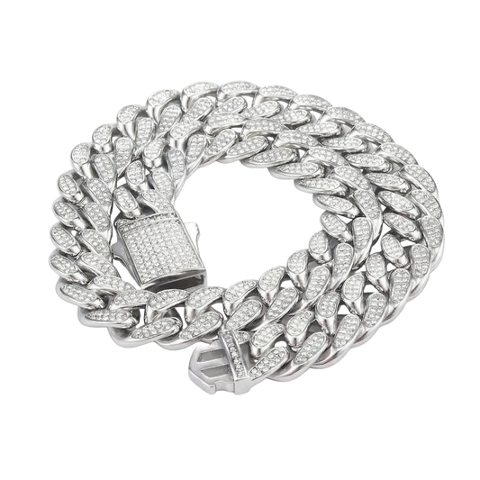Collana / Bracciale "Cuban Pavé" 16mm Acciaio Inossidabile