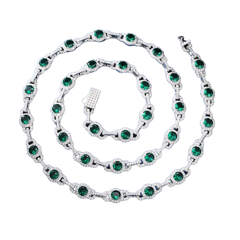 Collana / Bracciale "Green Link" 7mm Argento 925 & VVS Moissanite / Zirconi