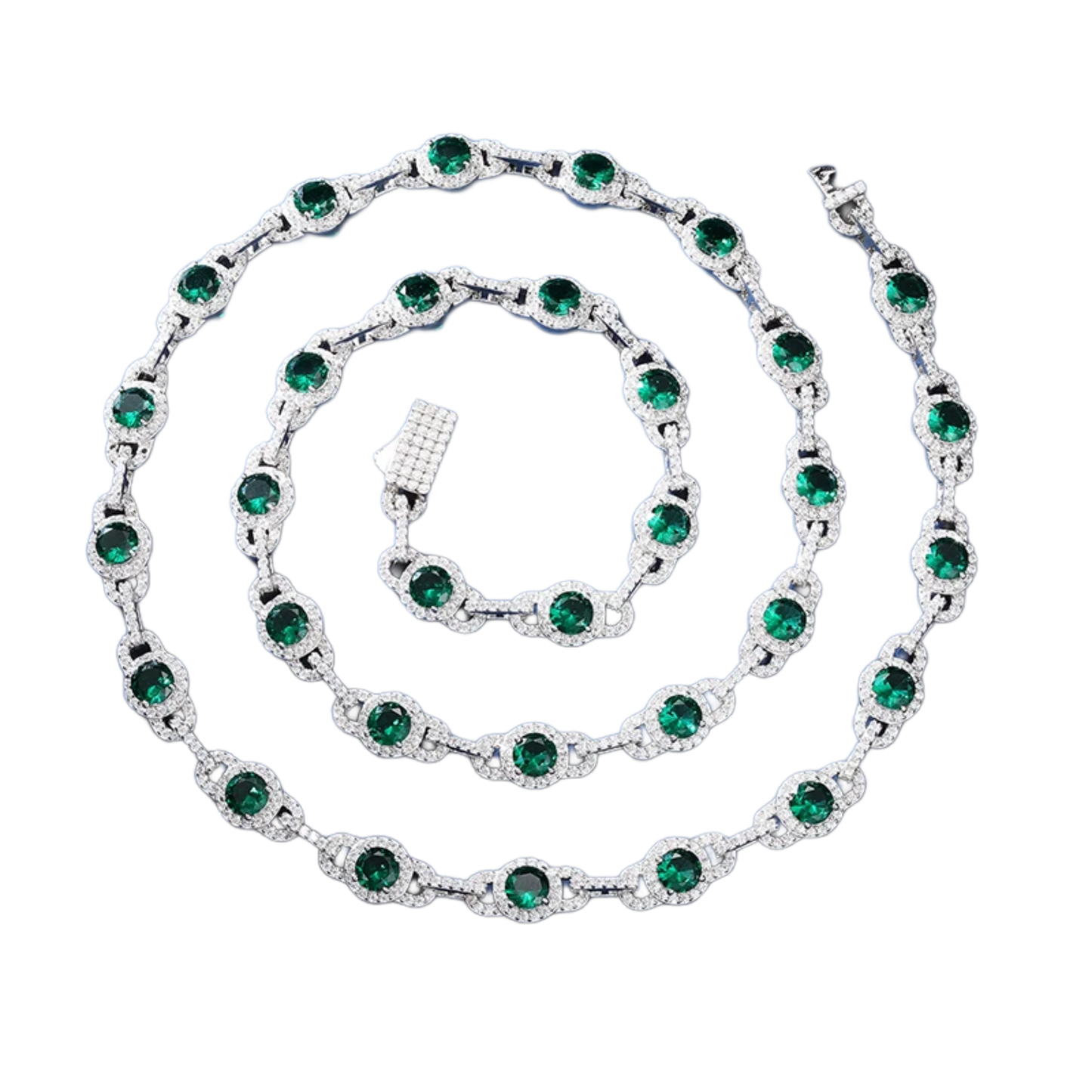 Collana / Bracciale "Green Link" 7mm Argento 925 & VVS Moissanite / Zirconi