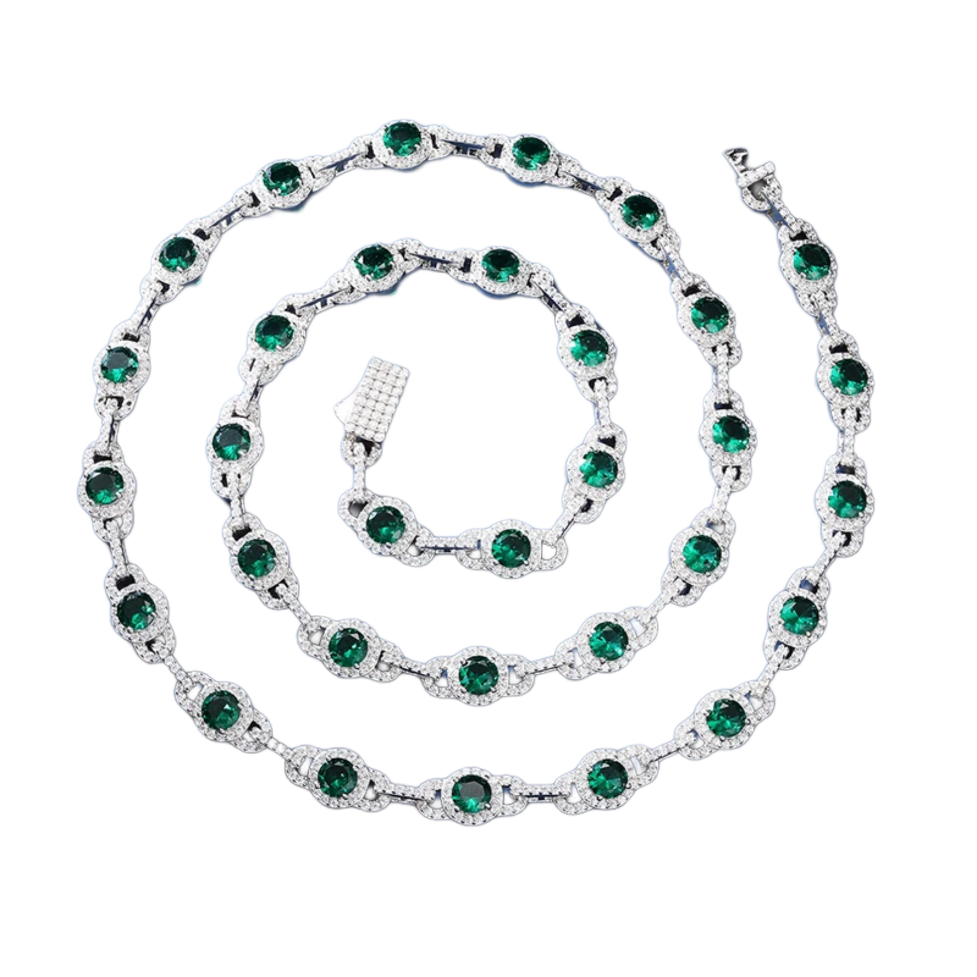 Collana / Bracciale "Green Link" 7mm Argento 925 & VVS Moissanite / Zirconi