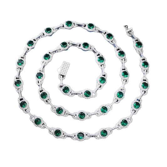 Collana / Bracciale "Green Link" 7mm Argento 925 & VVS Moissanite / Zirconi