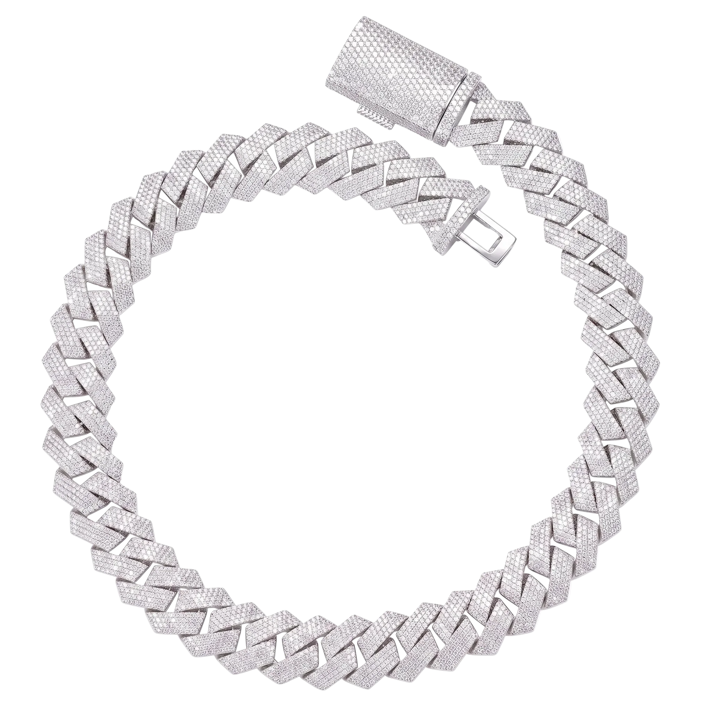 Collana "Prism Cuban" 20mm/22mm Argento 925 & VVS Moissanite 4 File
